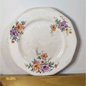 Vtg 1725 By Albright Dinner Plate Floral Orange Purple Patina 9"